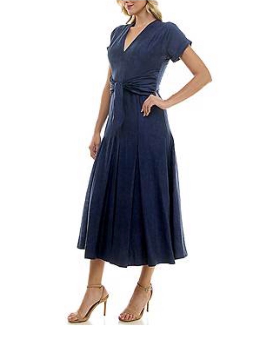 Taylor Navy V-Neck Tie-Waist Maxi Dress NWT